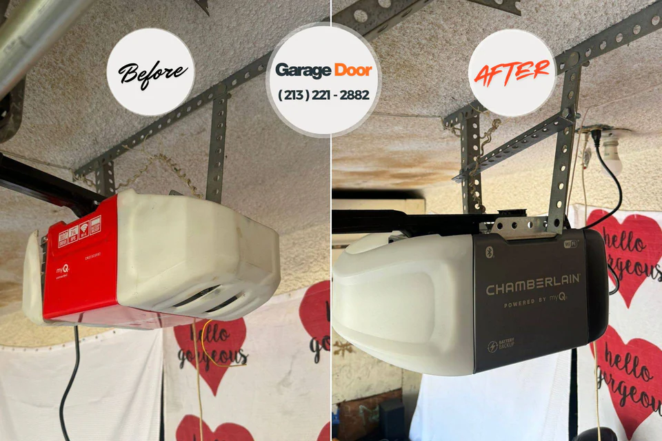 Before and after: garage door repair Brookside Village, TX